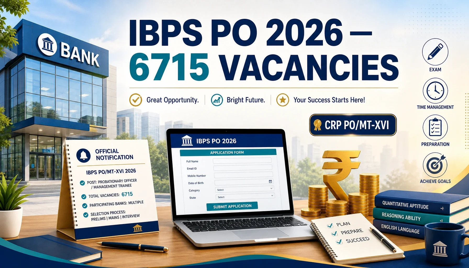 IBPS PO 2026 Notification Out (CRP PO/MT-XVI): 6715 Vacancies, Eligibility, Exam Dates, Pattern & Direct Apply Link