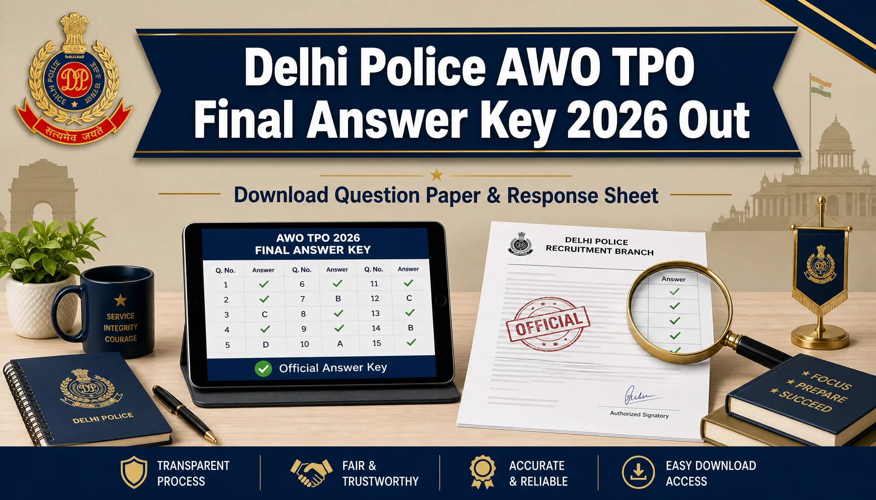 Delhi Police AWO TPO Final Answer Key 2026 Released: Steps to Check Question Paper and Response Sheet