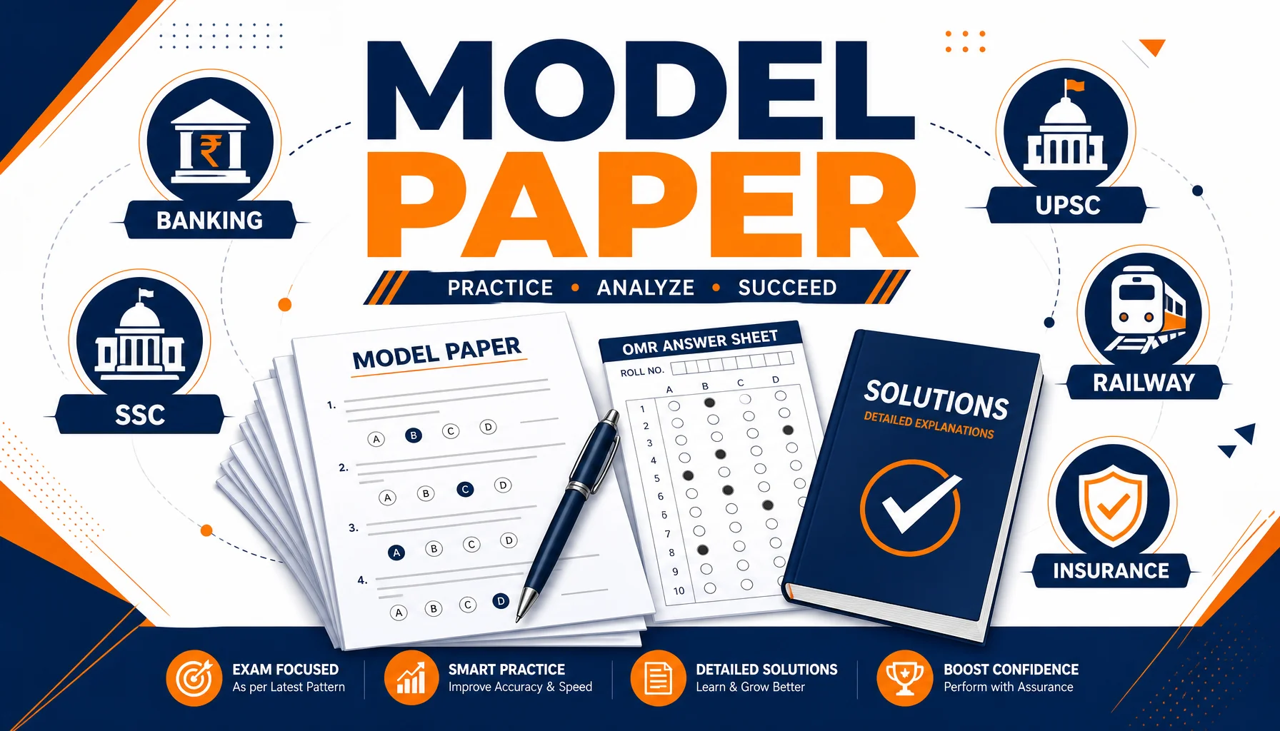 Model Paper question papers and solutions for Banking, SSC, UPSC, Railway and Insurance exams